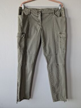 Michael Kors Olive Cargo Pants Straight Leg Multiple Pockets Size 12 Cotton Mix